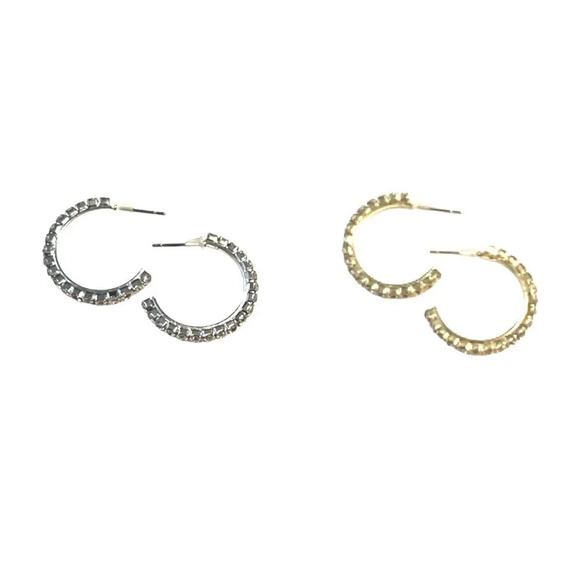 Wholesale 23 Pairs Rhinestone Hoop Earrings Gold Silver Pierced New Bulk Lot